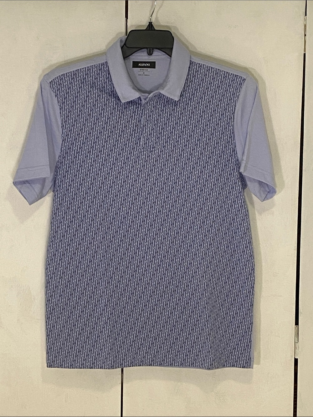 Alfani Light Blue Geometric-Pattern Polo